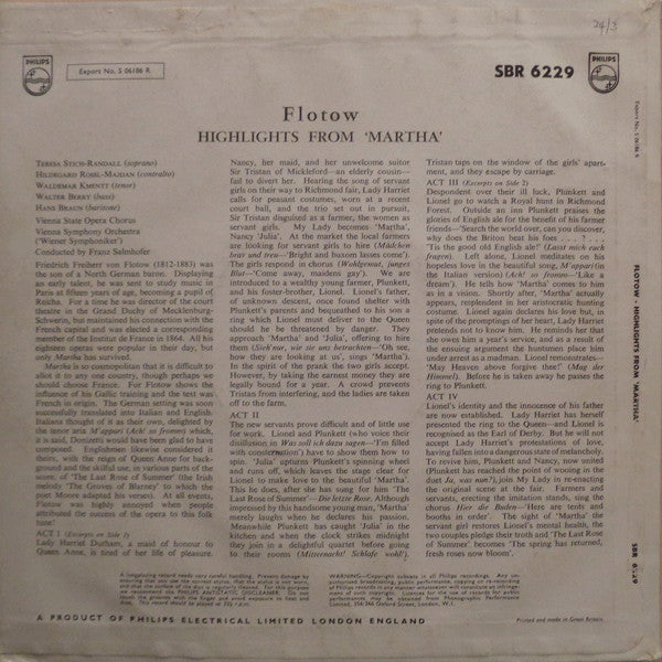 Flotow* - Teresa Stich-Randall, Hildegard Rossl-Majdan*, Waldemar Kmentt, Walter Berry, Hans Braun : Highlights From 'Martha'   (10", Mono)
