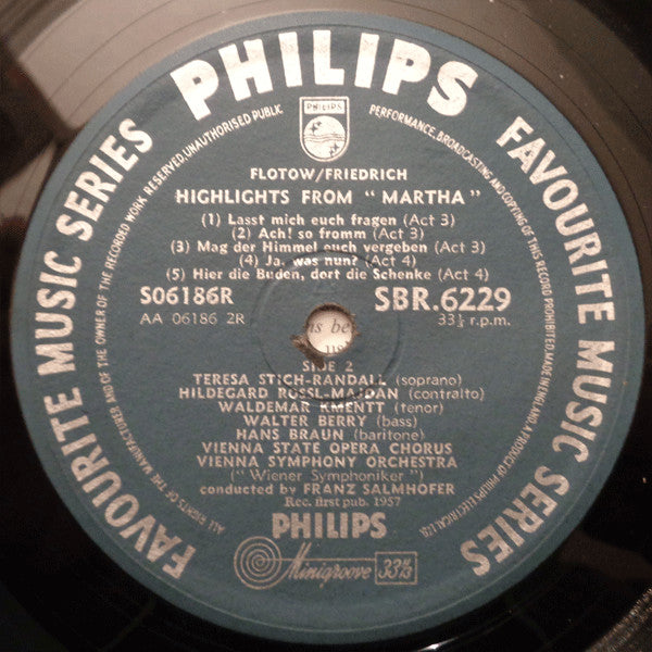 Flotow* - Teresa Stich-Randall, Hildegard Rossl-Majdan*, Waldemar Kmentt, Walter Berry, Hans Braun : Highlights From 'Martha'   (10", Mono)