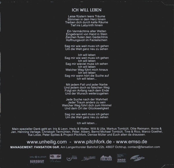 Unheilig &amp; Project Pitchfork : Ich Will Leben (CD, Maxi)