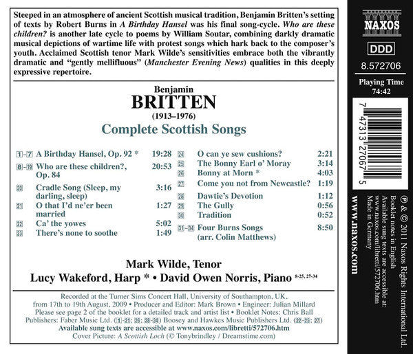 Britten*, Mark Wilde (4), Lucy Wakeford, David Owen Norris : Complete Scottish Songs: A Birthday Hansel / Who Are These Children? (CD)