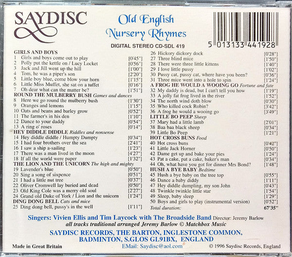 The Broadside Band : Old English Nursery Rhymes (CD, Album)