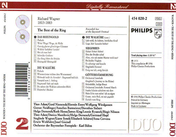 Richard Wagner, Birgit Nilsson, Leonie Rysanek, Wolfgang Windgassen, James King (3), Theo Adam, Gustav Neidlinger, Josef Greindl, Orchester der Bayreuther Festspiele, Karl Böhm : The Best of the Ring (2xCD, Comp)