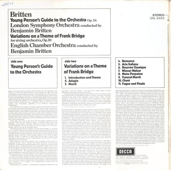 Britten* - London Symphony Orchestra / English Chamber Orchestra : Young Person's Guide To The Orchestra / Variations On A Theme Of Frank Bridge (LP, Comp, Lab)