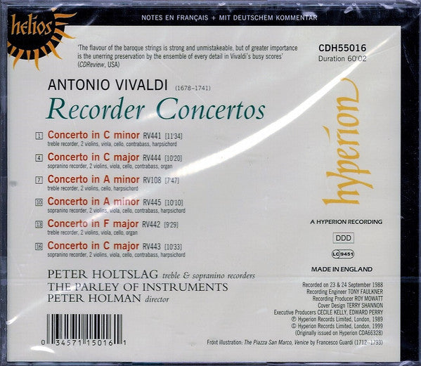 Antonio Vivaldi / Peter Holtslag, The Parley Of Instruments : Recorder Concertos (CD, Album, RE)