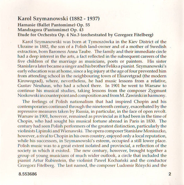 Szymanowski* - Polish State Philharmonic Chorus (Katowice)*, Polish State Philharmonic Orchestra (Katowice)*, Karol Stryja : Harnasie (Ballet Pantomime) • Mandragora (Pantomime) • Etude For Orchestra (CD, Album, RE)