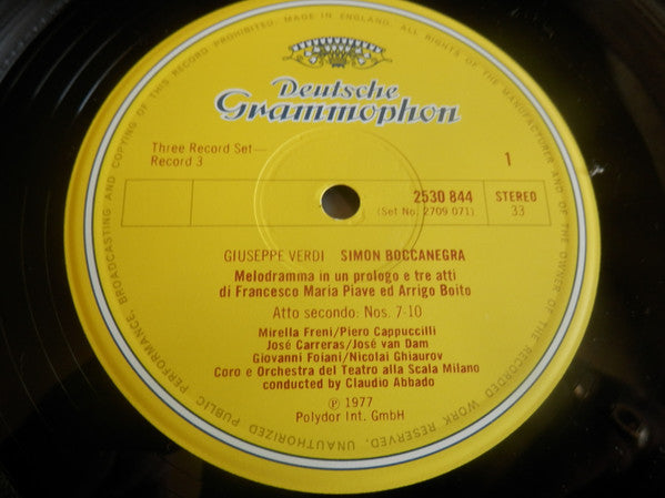 Giuseppe Verdi - Freni*, Cappuccilli*, Carreras*, Ghiaurov*, van Dam*, Foiani*, Coro* e Orchestra Del Teatro Alla Scala, Romano Gandolfi, Claudio Abbado : Simon Boccanegra (3xLP, Album + Box)
