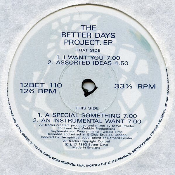 Better Days Project : The Better Days Project EP (12")