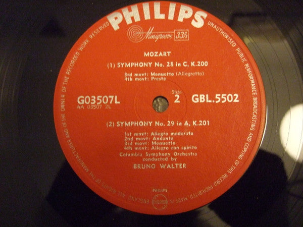 Wolfgang Amadeus Mozart - Columbia Symphony Orchestra Conducted By Bruno Walter : Symphony No. 25 In G Minor, K.183 / Symphony No.28 In C, K.200 / Symphony No. 29 In A, K.201 (LP, Comp, Mono, Lab)