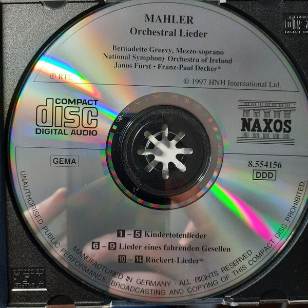 Gustav Mahler, Bernadette Greevy, János Fürst, National Symphony Orchestra Of Ireland : Kindertotenlieder / Lieder Eines Fahrenden Gesellen / Rückert-Lieder (CD, Album)