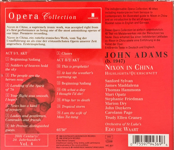 John Adams / Alice Goodman, Sanford Sylvan, James Maddalena, Edo de Waart : Nixon In China (Highlighs/Querschnitt) (CD, RE)