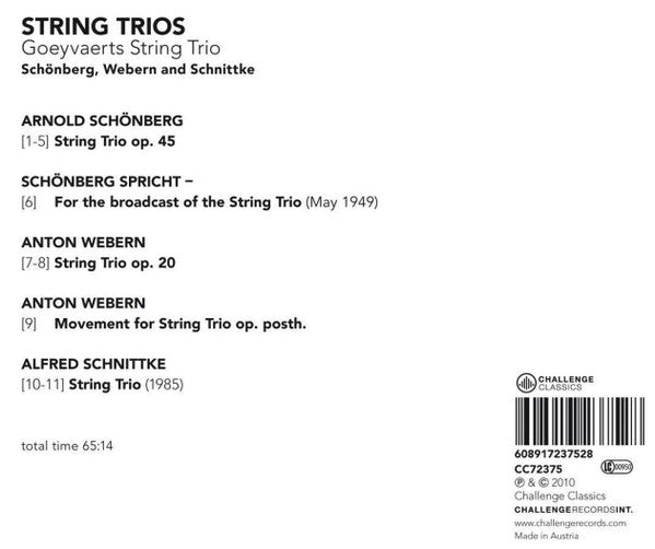 Goeyvaerts String Trio : String Trios: Schönberg, Webern and Schnittke (CD, Album)