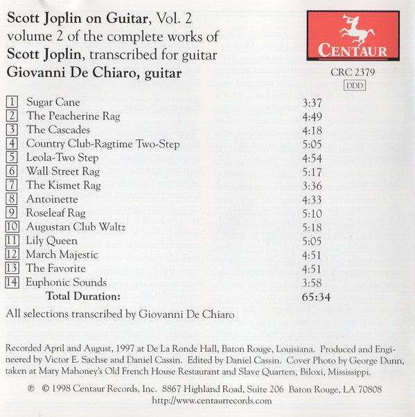 Giovanni De Chiaro : Scott Joplin on Guitar, Vol. 2 (CD, Album)