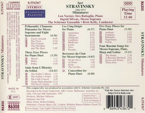 Stravinsky*, The Schirmer Ensemble : Pribaoutki • Berceuses Du Chat • Suite From The Soldier's Tale • Four Russian Songs (CD, Album)