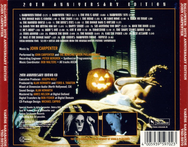 John Carpenter : Halloween (Original Motion Picture Soundtrack) (CD, Album, RE, 20t)