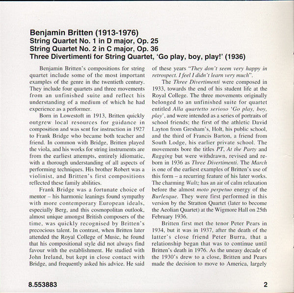 Britten* - Maggini String Quartet* : String Quartets Vol. 1 (CD, Album)