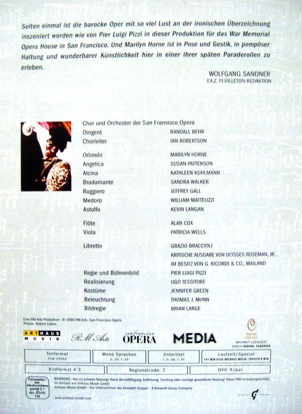 Antonio Vivaldi / Marilyn Horne, Susan Patterson, Kathleen Kuhlmann, Sandra Walker, Jeffrey Gall, William Matteuzzi, Kevin Langan / San Francisco Opera Chorus, San Francisco Opera Orchestra / Randall Behr, Brian Large : Orlando Furioso (DVD-V)