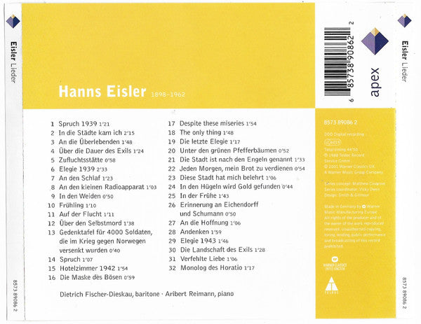 Eisler*  , Dietrich Fischer-Dieskau  , Aribert Reimann : Lieder (CD, Album)
