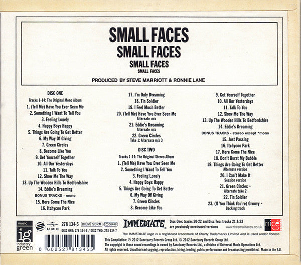 Small Faces : Small Faces (Dlx, RM + CD, Album, Mono, RE + CD, Album, Mono, R)