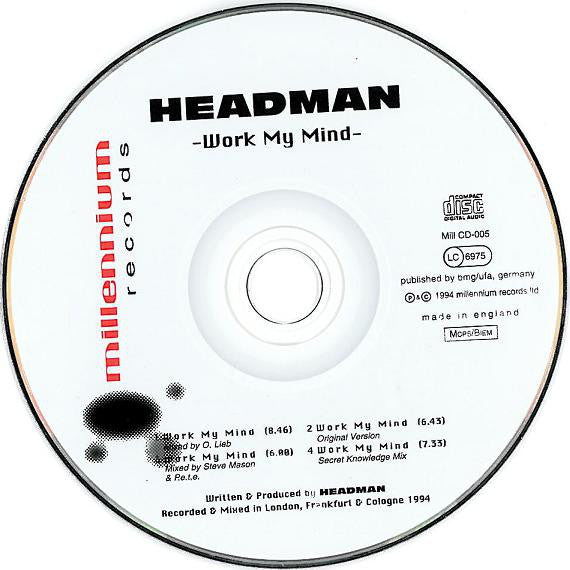 Headman : Work My Mind (CD, Single)