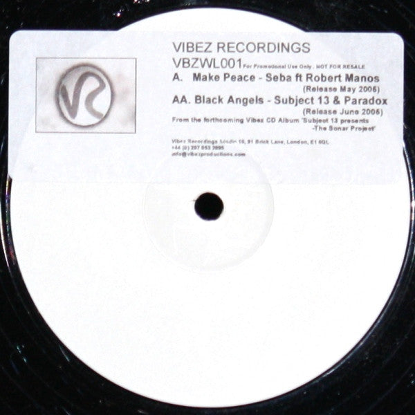 Seba / Subject 13 &amp; Paradox : Make Peace / Black Angels (12", Promo, Smplr, W/Lbl, Sti)