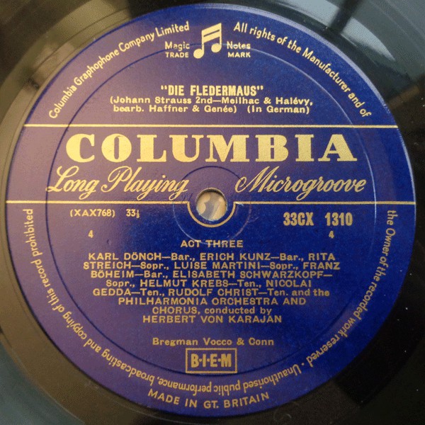 Johann Strauss* - Elizabeth Schwarzkopf*, Nicolai Gedda, Helmut Krebs, Rita Streich, Karl Dönch, Erich Kunz, Rudolf Christ, Philharmonia Orchestra And Chorus* Conducted By Herbert von Karajan : Die Fledermaus (2xLP, Mono)