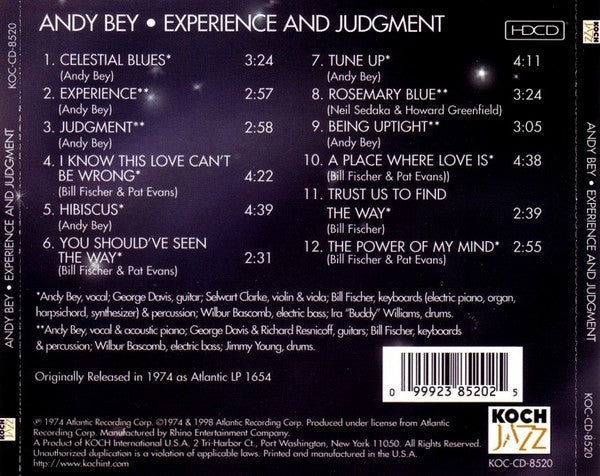 Andy Bey : Experience And Judgment (HDCD, Album, RE)