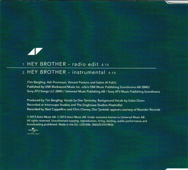Avicii : Hey Brother (CD, Single)