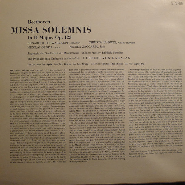 Beethoven* - The Philharmonia Orchestra* ∙ Herbert Von Karajan, Elisabeth Schwarzkopf, Christa Ludwig, Nicolai Gedda, Nicola Zaccaria : Missa Solemnis In D Major (2xLP, Club, Gat)