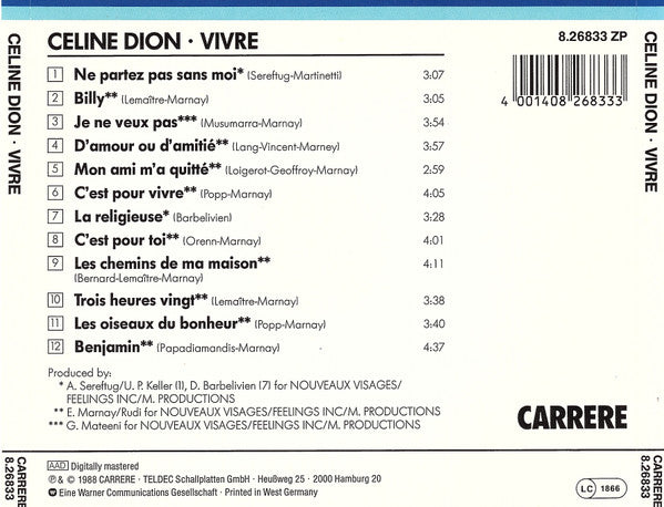 Céline Dion : Vivre (CD, Comp)