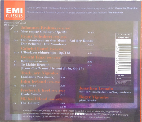 Jonathan Lemalu, Roger Vignoles : Songs (Brahms, Fauré, Finzi, Schubert) (CD)