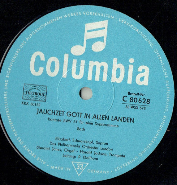 Elisabeth Schwarzkopf, Bach*, Mozart* : BACH : Kantate Nr. 51 "Jauchzet Gott In Allen Landen" / MOZART Motette KV 165 "Exsultate Jubilate" (LP, Album)