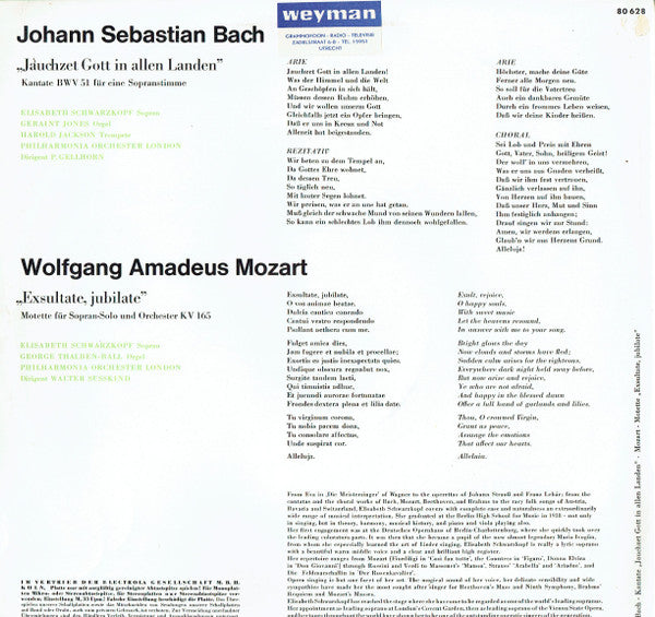 Elisabeth Schwarzkopf, Bach*, Mozart* : BACH : Kantate Nr. 51 "Jauchzet Gott In Allen Landen" / MOZART Motette KV 165 "Exsultate Jubilate" (LP, Album)