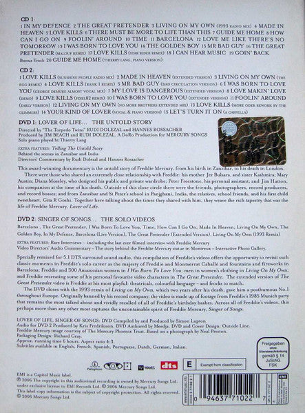 Freddie Mercury : Lover Of Life, Singer Of Songs (Box, Comp, Col + 2xCD, Comp + DVD-V, PAL + DVD-V, )