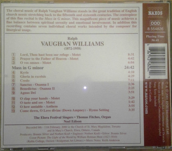Vaughan Williams*, Elora Festival Singers, Noel Edison : Mass In G Minor (CD, Album)
