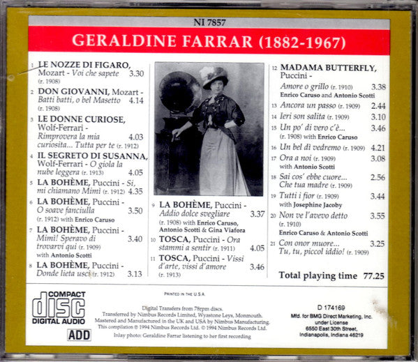 Geraldine Farrar : Farrar In Italian Opera (CD, Album, Comp, Club)