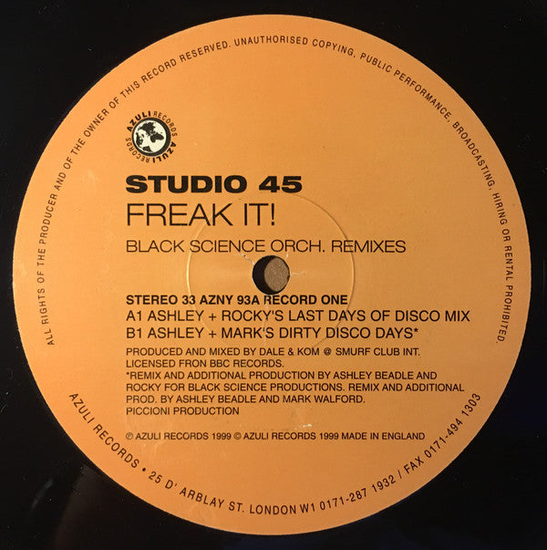 Studio 45 : Freak It! (Remixes By Pete Heller / Black Science Orch.) (2x12", TP)
