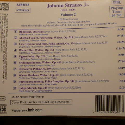 Johann Strauss Jr. : 100 Most Famous Waltzes, Overtures, Polkas And Marches Volume 2 (CD, Comp)