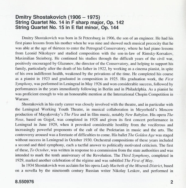 Shostakovich* - Éder Quartet : String Quartets (Complete) Volume 5 (Nos. 14 And 15) (CD)