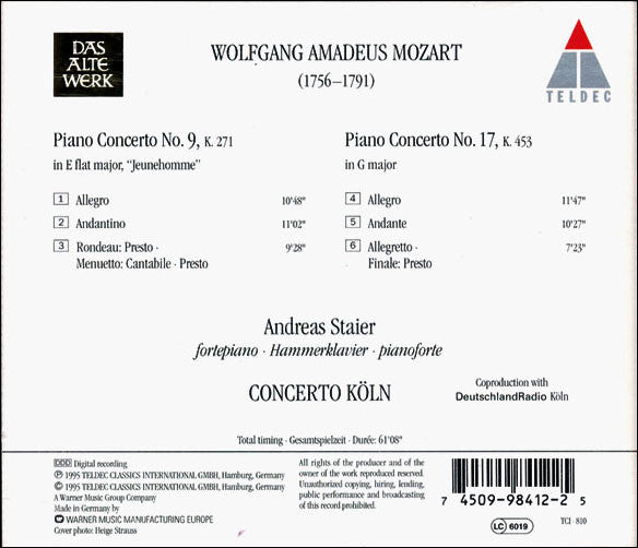 Andreas Staier, Concerto Köln : Mozart - Piano Concertos Nos. 9 "Jeunehomme" &amp; 17 (CD)