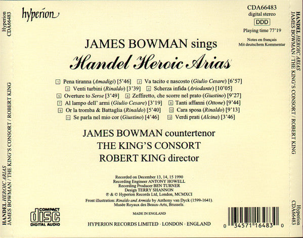 Handel* - James Bowman (2), The King's Consort, Robert King (9) : James Bowman Sings Handel Heroic Arias (CD, Album)