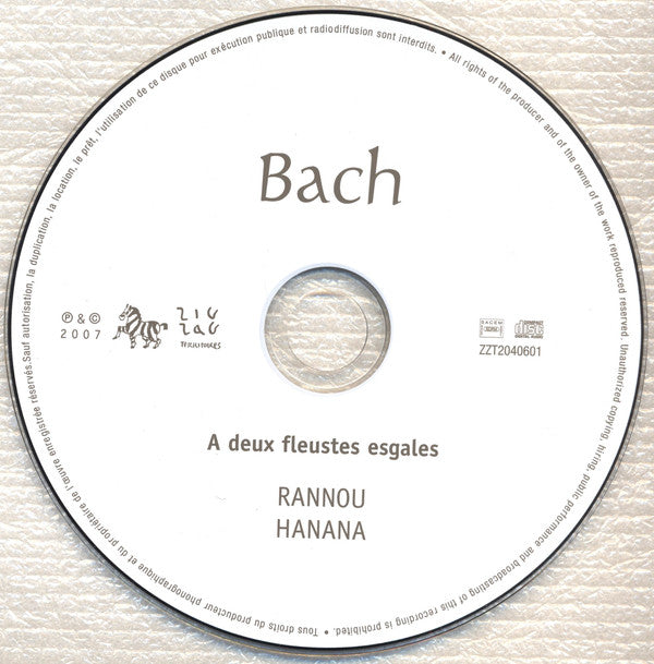 Bach* - A Deux Fleustes Esgales, V. Balssa*, JP. Pinet*, B. Rannou*, H. Hanana* : Sonates En Trio (CD, Album, RE)