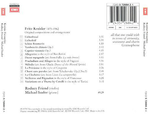 Rodney Friend, Michael Isador : Kreisler Favourites Including Schön Rosmarin . Caprice Viennois . Liebesfreud . Liebesleid (CD, Album)