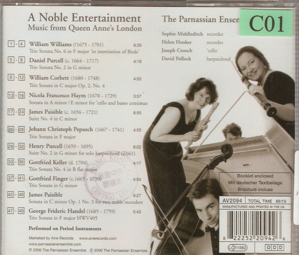 The Parnassian Ensemble :  Noble Entertainment: Music From Queen Anne’s London (CD, Album)