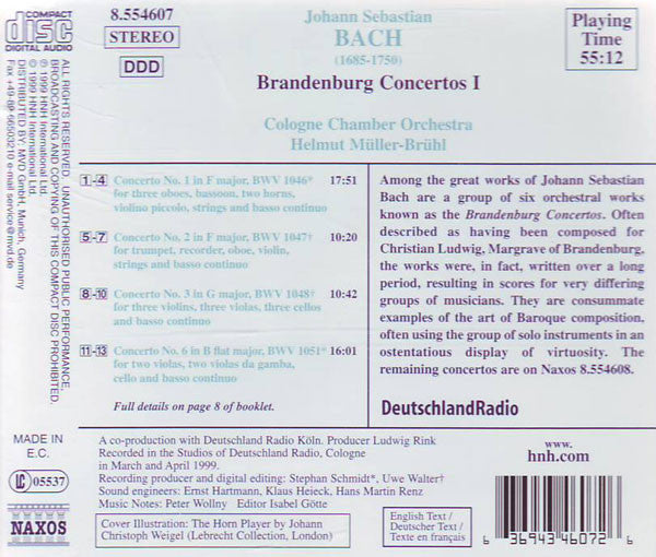 Johann Sebastian Bach - Kölner Kammerorchester, Helmut Müller-Brühl : Brandenburg Concertos I (CD)
