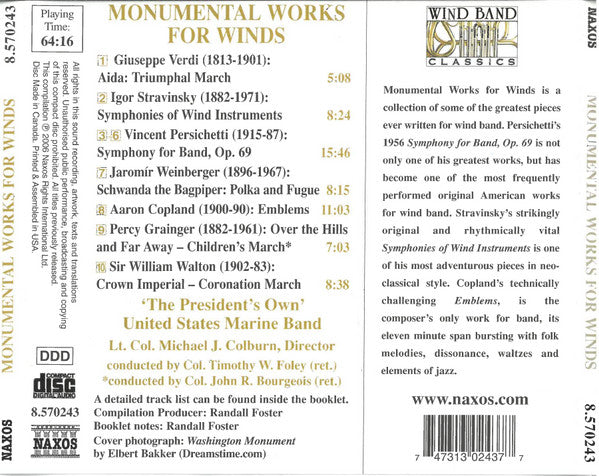 'The President's Own' United States Marine Band* : Monumental Works For Winds (CD, Album, Comp)