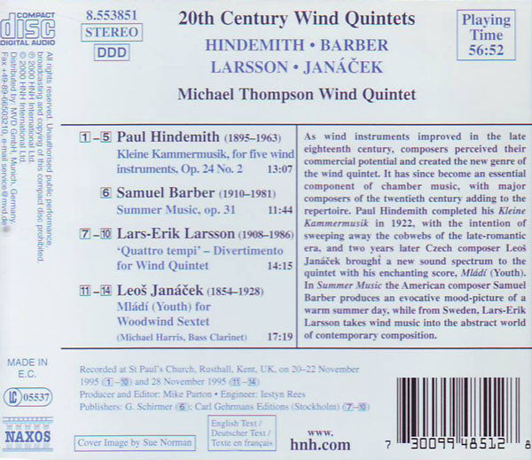 Hindemith*, Barber*, Larsson*, Janáček* - Michael Thompson Wind Quintet : 20th Century Wind Quintets (CD, Album)