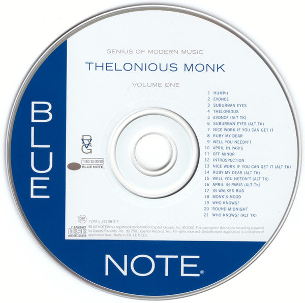 Thelonious Monk : Genius Of Modern Music Volume One (CD, Comp, Mono, RE, RM, RP, Med)