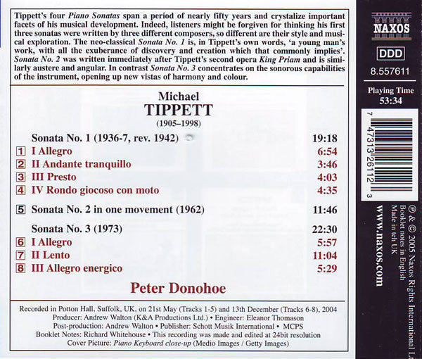 Tippett*, Peter Donohoe : Piano Sonatas Nos. 1-3 (CD, Album)