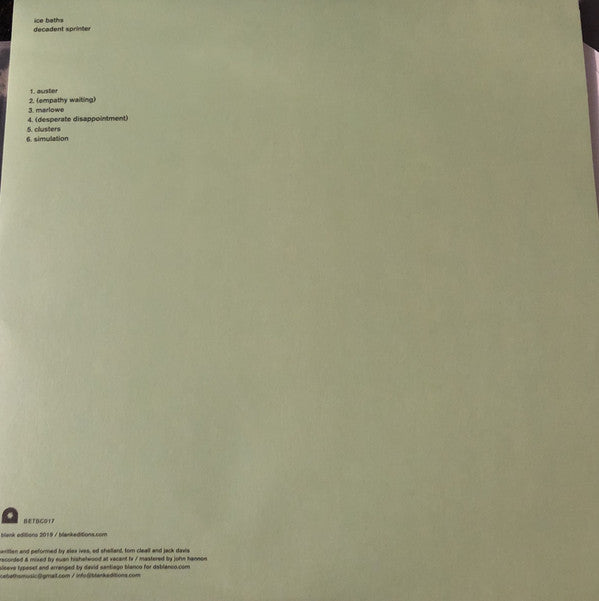 Ice Baths : Decadent Sprinter (12", S/Sided, EP, Ltd, Whi)