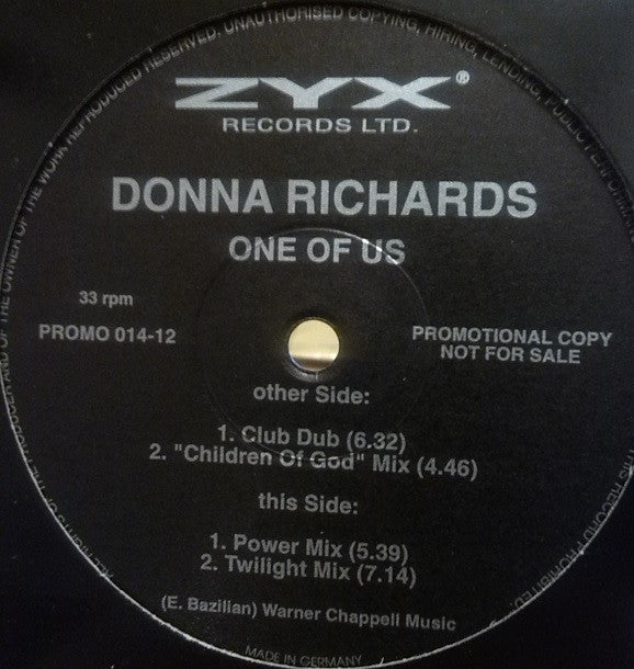 Donna Richards : One Of Us (12", Promo)